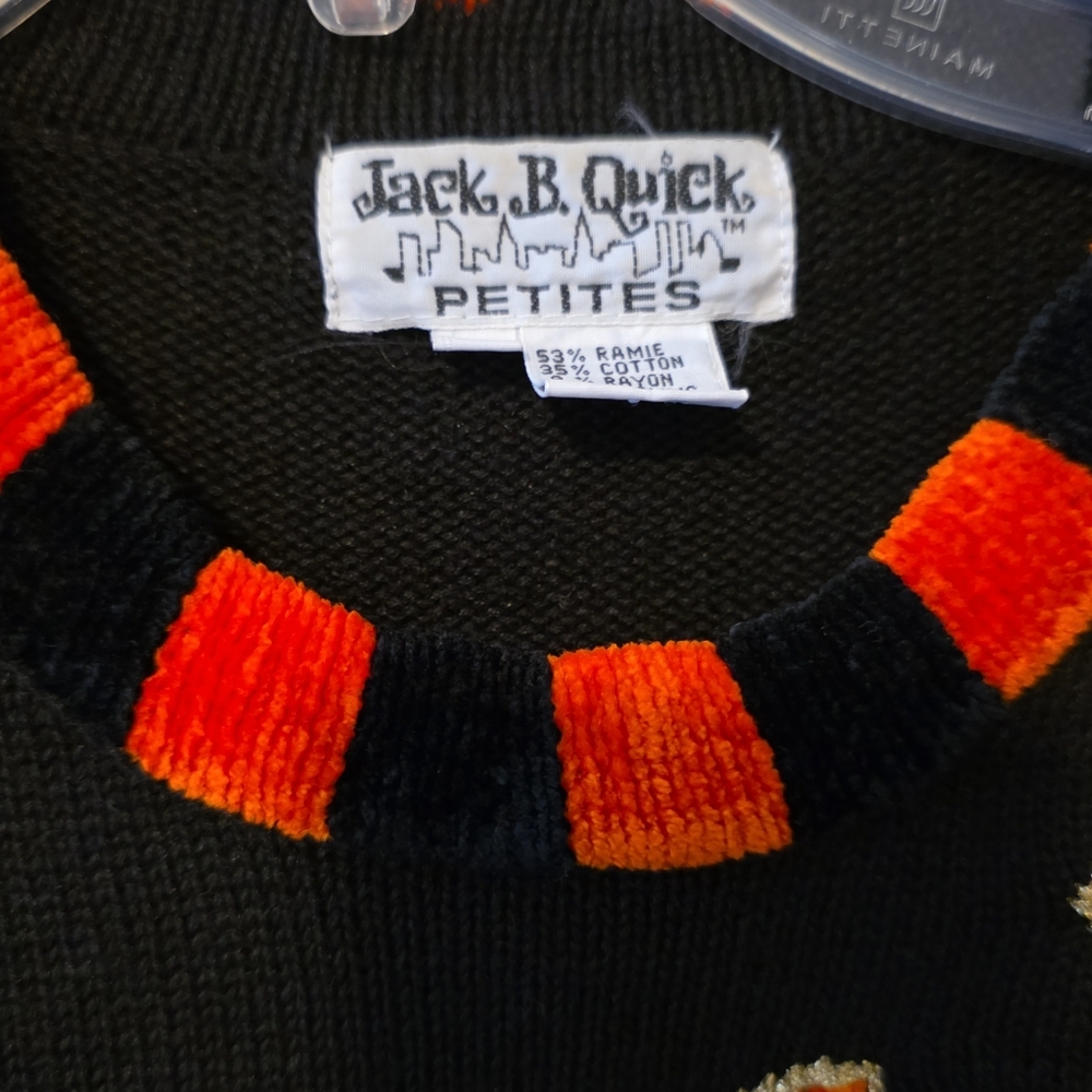 Vintage Jack B. Quick Black and Orange Halloween Sweater with Cat Bag! - Picture 2 of 7